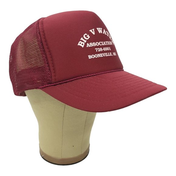 Big V Water Rope Braid Mesh Snapback Cap Trucker Foam Baseball Maroon Hat Nissin - Picture 3 of 13